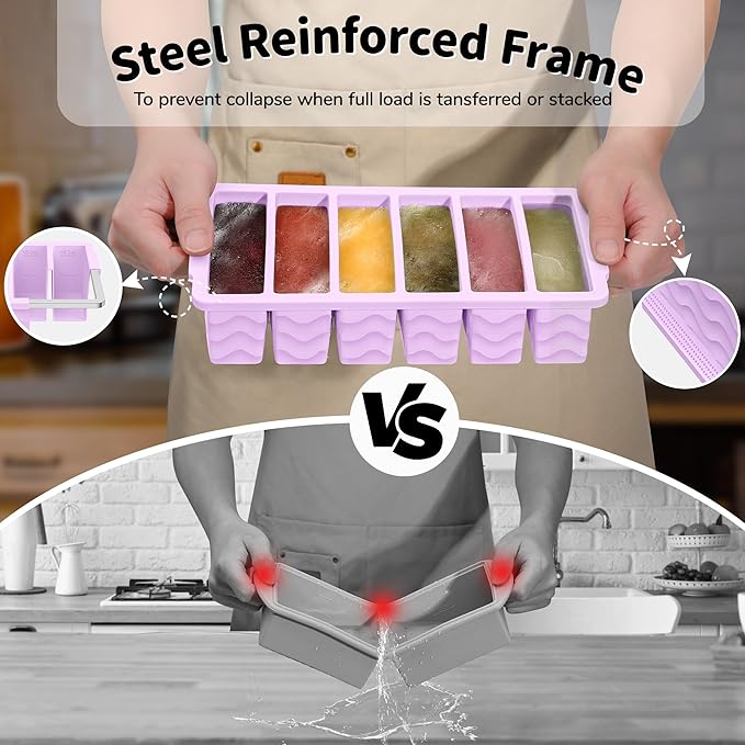 2-Pack Silicone Freezer Trays with Lid, 2 Large 2-Cup(500ml) & 6 Small 1/2-Cup(125ml) Soup Freezer Container Molds, Ice Cube Tray For Meal Prep & Freezing Soup, Stews, Sauces, Oven & Dishwasher-Safe - Image 3