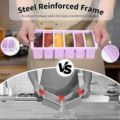 2-Pack Silicone Freezer Trays with Lid, 2 Large 2-Cup(500ml) & 6 Small 1/2-Cup(125ml) Soup Freezer Container Molds, Ice Cube Tray For Meal Prep & Freezing Soup, Stews, Sauces, Oven & Dishwasher-Safe - Image 3
