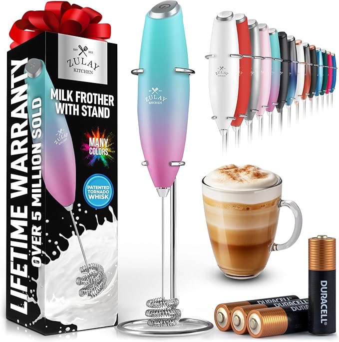 Zulay Kitchen Patented Tornado Triple Whisk Milk Frother with 4 Duracell Batteries – Handheld Foam Maker for Coffee, Lattes, Matcha & Hot Chocolate – Rich, Creamy Froth in Seconds - Rose Pink by ZulayKitchen
