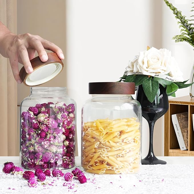 60 oz Glass Coffee Jars with Wooden Airtight Lid Spoon Clear Herb Ground Canister Round Food Storage Container for Sugar Pantry Flours Tea Coffee Bean Spice Cookies (1800ml/60oz-2PACK（with spoon)) - Image 7