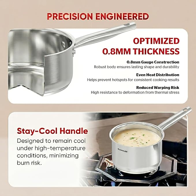SUNHOUSE – 1.5 Quart Stainless Steel Sauce Pan with Lid - PFOA-FREE, Stainless Steel Sauce Pan, Induction base, Stay-Cool Handle, Compatible with All Cooktops Gas, Geramic, Electric etc. - Image 3