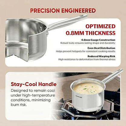 SUNHOUSE – 1.5 Quart Stainless Steel Sauce Pan with Lid - PFOA-FREE, Stainless Steel Sauce Pan, Induction base, Stay-Cool Handle, Compatible with All Cooktops Gas, Geramic, Electric etc. - Image 3
