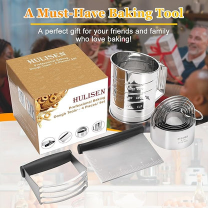 HULISEN Pastry Cutter, Dough Blender, 3 Cup Flour Sifter and Biscuit Cutter, Stainless Steel Dough Cutter, Professional Baking Dough Tools for Cooking Cookies and Donuts(4 Pcs/Set) - Image 5