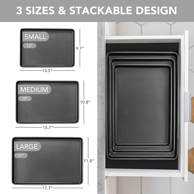 Tiawudi Baking Sheet Pan Set, 0.8mm Thick Heavy Duty Cookie Sheet with Diamond Texture Pattern, Nonstick Baking Tray for Oven, Carbon Steel Half, Jerry Roll Pan, Set of 3 - Image 2