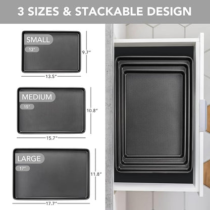 Tiawudi Baking Sheet Pan Set, 0.8mm Thick Heavy Duty Cookie Sheet with Diamond Texture Pattern, Nonstick Baking Tray for Oven, Carbon Steel Half, Jerry Roll Pan, Set of 3 - Image 2