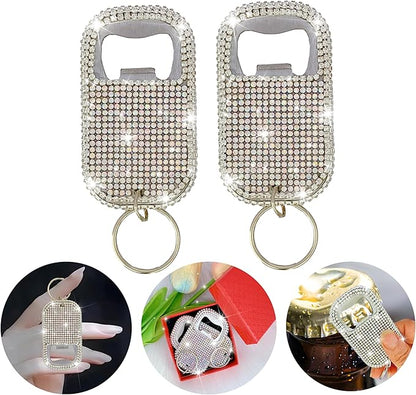 Bling Diamond Beer Opener Set - 2 Pcs Silver Crystal Bottle Opener with Glitter Sparkle for Bartenders, Home, Party, Bar & Wedding - Handcrafted for Both Women & Men
