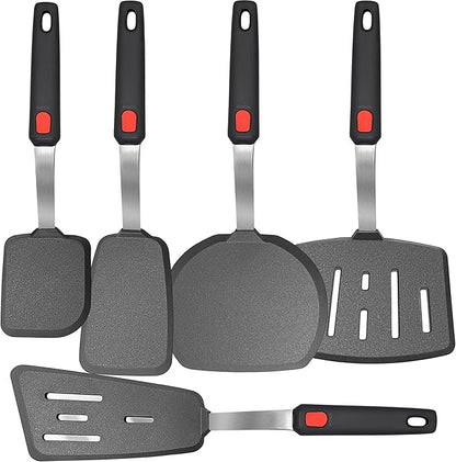 Mixed 5 Piece Silicone Spatula Set, 600F Heat-Resistant No-Melt Rubber Spatula Handle and Blade - Kitchen Cooking Utensils for Nonstick Cookware, Spatula Turner for Egg,Pancake,Burger- Dishwasher Safe by BodiCal