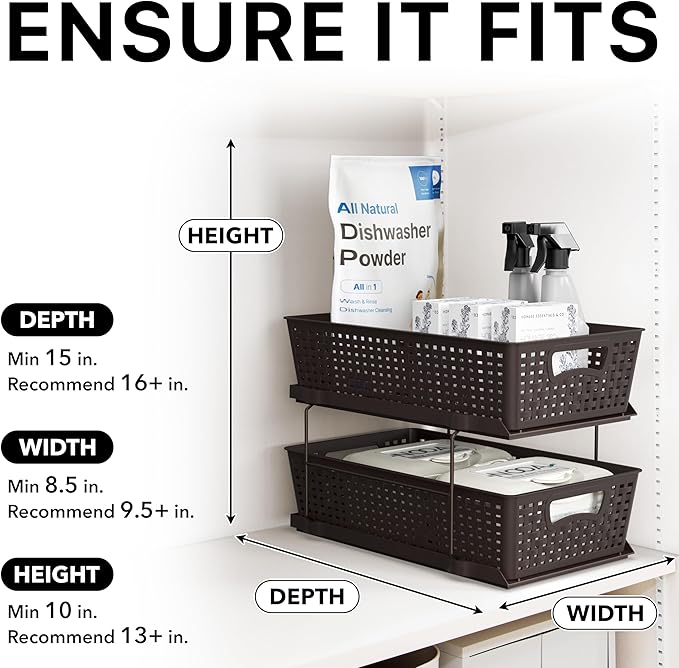 Simple Houseware 2 Tier Bathroom Organizer Tray Pull-Out Sliding Drawer, Under Sink Storage, Brown - Image 7