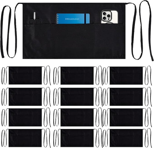 Dreamology 12 Pack Server Aprons with 3 Pockets,Black Server Apron,Waitress Apron,Waist Aprons with Pockets,Server apron,Waiter Aprons,Serving Apron Women,Waist Aprons,Black Aprons Bulk