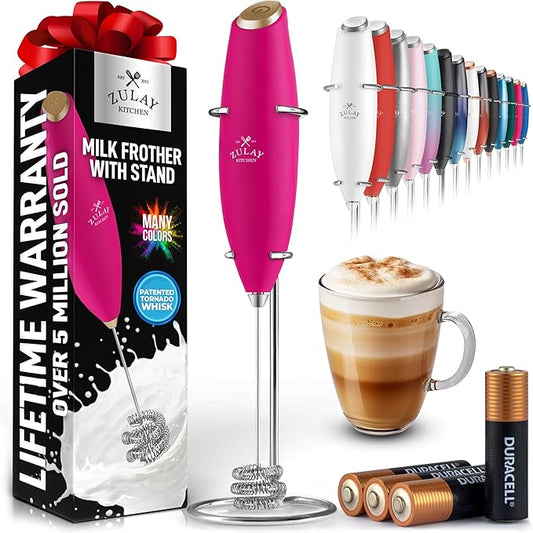 Zulay Kitchen Patented Tornado Triple Whisk Milk Frother with 4 Duracell Batteries – Handheld Foam Maker for Coffee, Lattes, Matcha & Hot Chocolate – Rich, Creamy Froth in Seconds - Pink & Gold by ZulayKitchen