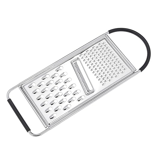 Amazon Basics Cheese Grater with Handle, Stainless Steel Zester, Easy to Clean, Dishwasher Safe, Rectangular, Non-Slip, Multifunction Tool for Kitchen Prep, Vegetables, Black
