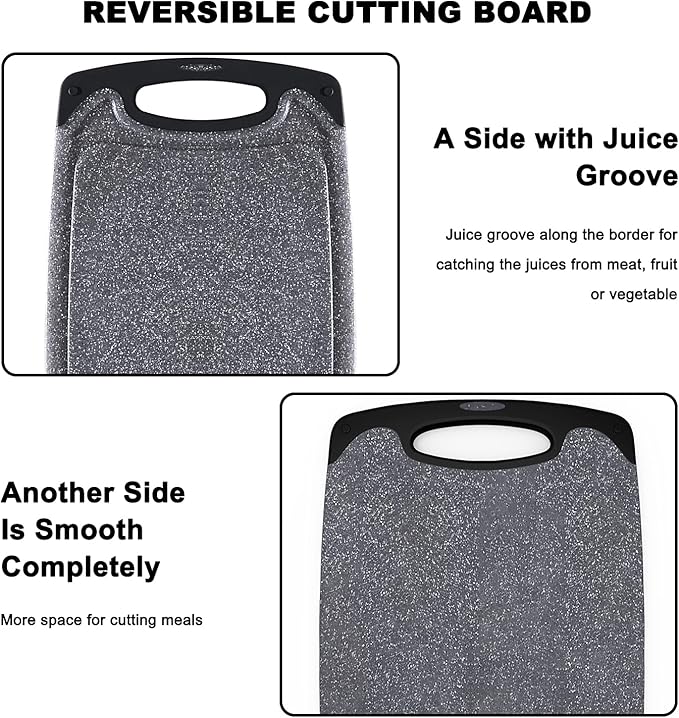 Viretang Plastic Cutting Boards Set of 3 Extra Large for Kitchen, Thick Chopping Board with Deep Juice Grooves, Non‑Slip Feet, Easy Grip Handle, BPA Free, Dishwasher Safe,Black - Image 6