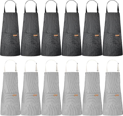 Handepo 12 Pcs Cotton Aprons for Women Men with Pockets Soft Adjustable Bib Stripe Aprons for Cooking Kitchen Chef by Handepo