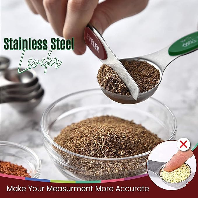 Magnetic Measuring Spoons Set of 9 Stainless Steel Dual-Sided Stackable Measuring Spoon Nesting Teaspoons Measuring Dry and Liquid Ingredients, Fits in Spice Jars Set of 9 (Multicolor) - Image 3