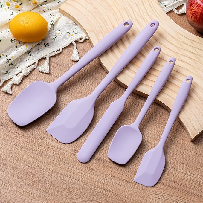 Silicone Spatula Set, 5 Piece Food Grade Rubber Spatulas for Baking, Cooking, and Mixing High Heat Resistant Non Stick Dishwasher Safe BPA-Free (Lavender) - Image 7