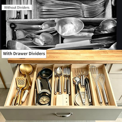 Utoplike 4 pcs Bamboo Kitchen Drawer Dividers Large, Adjustable Drawer Organizers, Spring Loaded, Expandable Organization Works in Kitchen, Dresser, Bathroom, Bedroom, Drawer, Desk - Image 4