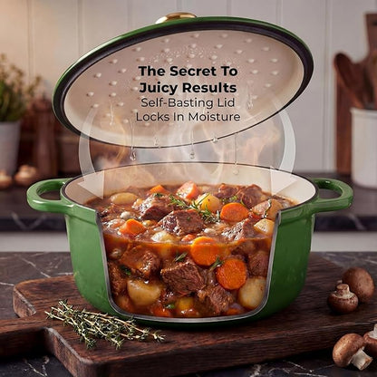 Zulay Kitchen 5 Quart Enameled Cast Iron Dutch Oven Pot with Lid – Premium Durability & Oven Safe up to 500°F – Heavy Duty Cookware Perfect for Bread Baking, Stews, Braising & Roasting – Green - Image 4