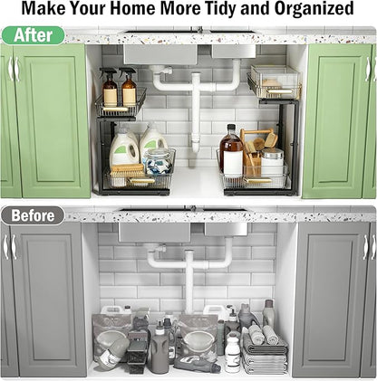 ARSTPEOE Under Sink Organizer - 2 Packs Multi-Purpose Pull-Out Storage Organizers, Slide out Pull out Cabinet Organizer Shelf, Storage for Kitchen Bathroom, Clear - Image 5