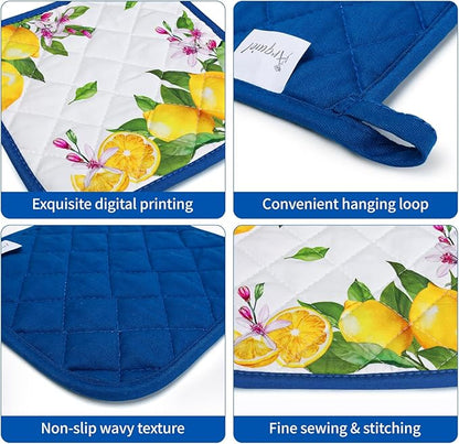 Summer Lemon Oven Mitts and Pot Holders Sets 2Pcs, 100% Cotton Heat Resistant, Extra Long Oven Gloves Potholder for Kitchen Cooking Baking Decoration, Housewarming Gifts for Mom - Image 3