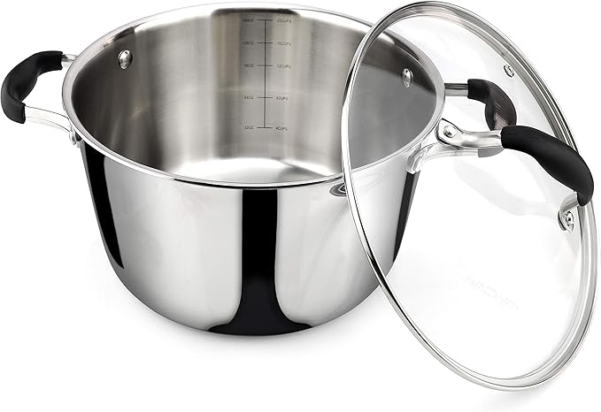 AVACRAFT 18/10 Tri-Ply Stainless Steel 5 Quart Dutch Oven Pot with Shatterproof Glass Lid, Compatible with All Cooktops, Gas, Electric & Induction, Multipurpose, Stockpot, Casserole, Dishwasher Safe