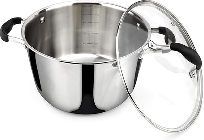 AVACRAFT 18/10 Tri-Ply Stainless Steel 5 Quart Dutch Oven Pot with Shatterproof Glass Lid, Compatible with All Cooktops, Gas, Electric & Induction, Multipurpose, Stockpot, Casserole, Dishwasher Safe