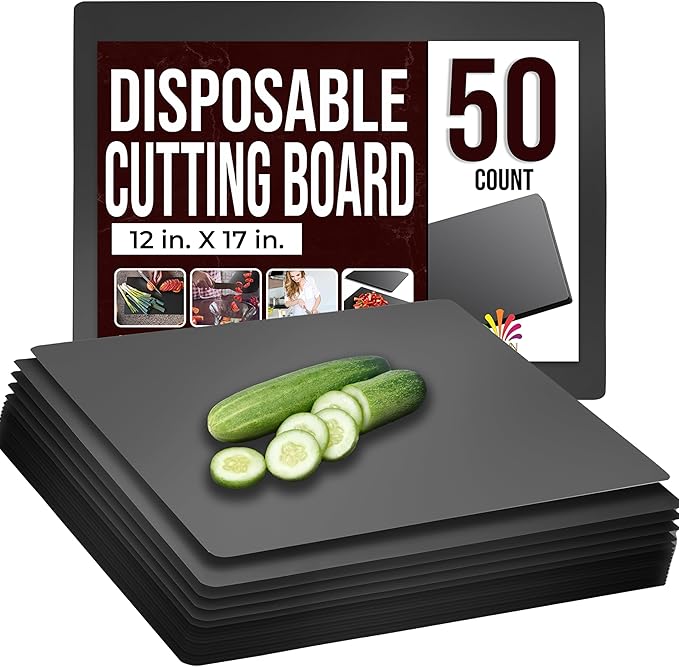 Disposable Cutting Boards for Kitchen 50 Count Black Cutting Board 12 Inch X 17.5 Inch Flexible Cutting Boards For Kitchen ~ Patent Pending ~ Recyclable Disposable Cutting Board Sheets By Crown