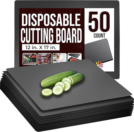 Disposable Cutting Boards for Kitchen 50 Count Black Cutting Board 12 Inch X 17.5 Inch Flexible Cutting Boards For Kitchen ~ Patent Pending ~ Recyclable Disposable Cutting Board Sheets By Crown