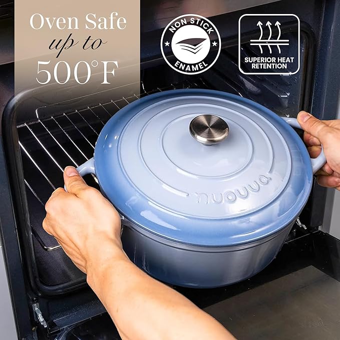 Nuovva Enamelled Cast Iron Dutch Oven Pot with Lid 6.4 Quart Non Stick Casserole Pot – Heavy Duty & Oven Safe up to 500° F for Bread Baking, Braising, Stews, Roasting – 28cm Costal Blue - Image 5