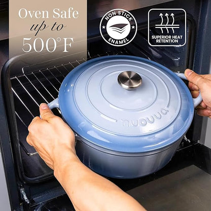 Nuovva Enamelled Cast Iron Dutch Oven Pot with Lid 6.4 Quart Non Stick Casserole Pot – Heavy Duty & Oven Safe up to 500° F for Bread Baking, Braising, Stews, Roasting – 28cm Costal Blue - Image 5