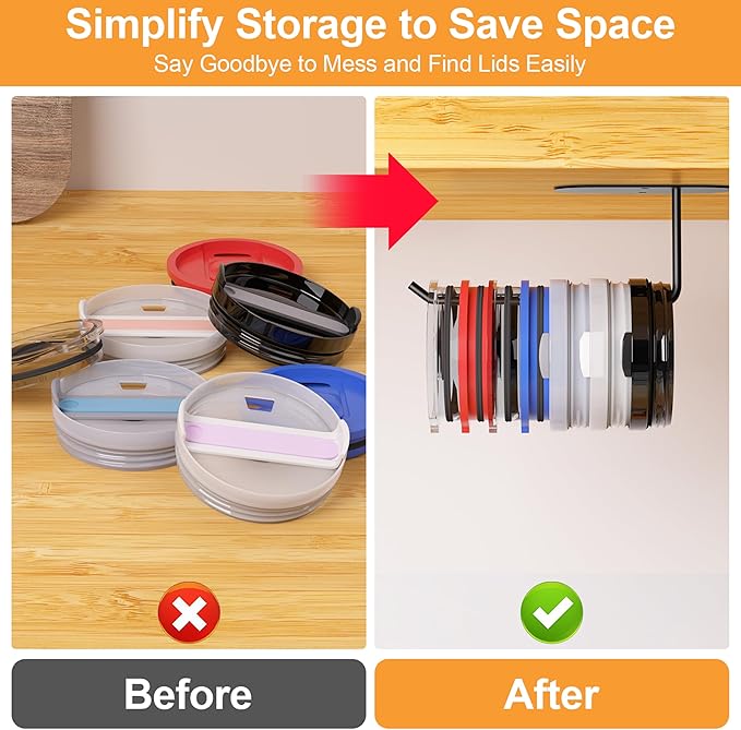 4 Pack Tumbler Lid Organizer, Space Saving Cup Lid Organizer for Yeti/Stanley/Simple Modern Tumbler Lids, Self-Adhesive or Drilling Tumbler Lid Hook for Kitchen Organizers and Storage - Image 5