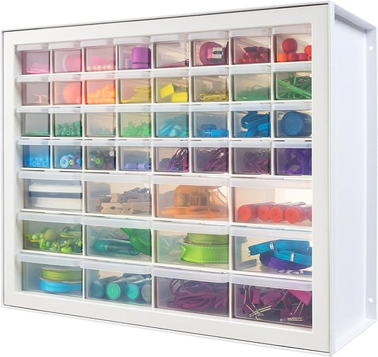 IRIS USA Small Parts Storage Cabinet, Made in USA, 44-Drawer Organizer for Screws, Nuts, Bolts, Electronics, Hardware, Beads, Crafts, Stackable Garage Storage, Teacher Toolbox, Scrapbook Art – White