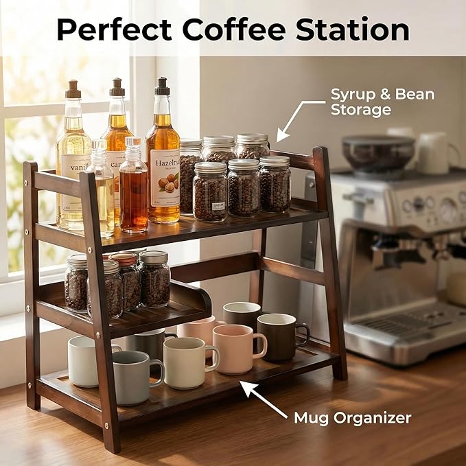 3 Tier Bamboo Matcha Station, coffee station organizer Shelf with Drawer for Kitchen Countertop, Tea Bar - Matcha Powder, Tools & Cup Organizer for Matcha Lovers, Home Baristas. - Image 2