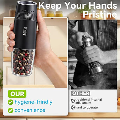 Gravity Electric Salt and Pepper Grinder Set Rechargeable Automatic Shakers Mill Grinder with LED Light, Adjustable Coarseness One Hand Operation, USB-C BatteryPowred, Gift for Home Chefs, 2 Pack