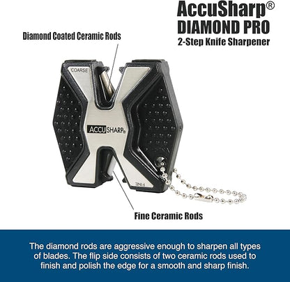 AccuSharp Diamond Pro 2-Step Knife Sharpener, Restores, Hones & Sharpens Blade’s Edge, 2-Step Coarse & Fine Rods for Kitchen Knives & All Types of Blades, Compact & Portable Knife Keychain Tool, Black - Image 4