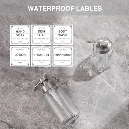 Soap Dispenser, Glass Hand Soap Dispenser with Rust Proof Pump, 16oz Liquid Soap Container with Waterproof Labels, Dish & Hand Soap Pump for Bathroom, Kitchen, Brushed Nickel, Pack of 2 - Image 7