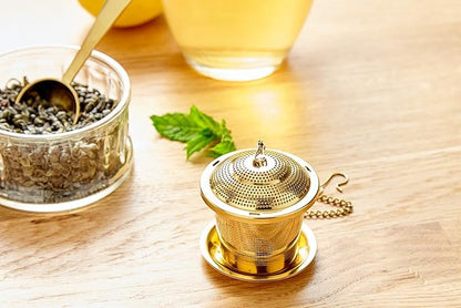 Tea Infuser Set of 2 with Tea Scoop & Drip Trays - 304 Stainless Steel Ultra Fine Mesh Loose Leaf Tea Strainer, Reusable Tea Steeper Basket for Rooibos, Green, Black, Herbal & Oolong Tea, etc