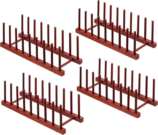 HBlife 4pcs Rosewood Wooden Dish Drying Rack - Home and Kitchen Organizer for Cups, Bowls, Pots, Lids, Cutting Boards & Plates Space-Saving for Cabinets Counters (8 Slots)