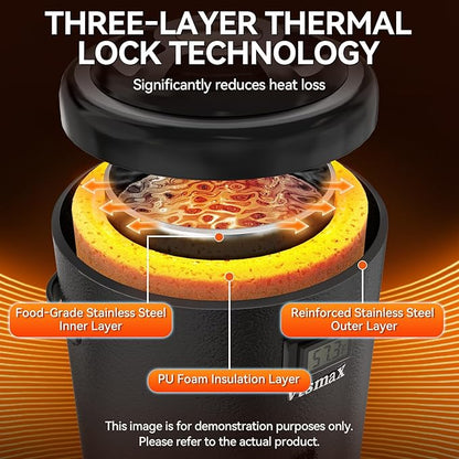 Commercial Insulated Beverage Dispenser with Stand, 2 Gallon Stainless Steel Hot & Cold Drink Dispenser with Temperature Display, Spigot for Tea and Coffee(Black) - Image 4