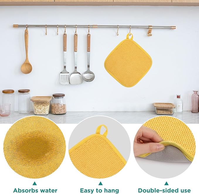 GeeRic Microfiber Dish Drying Mat, Super Absorbent Kitchen Dish Drying Pad, Reversible for Countertop, 7*7 inch Yellow - Image 4