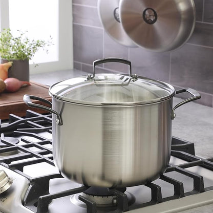 Babish 8 Quart Tri-Ply Stainless Steel Stock Pot with Glass Lid & Black Handles – Dutch Oven, Oven Safe, Dishwasher Safe - Image 2