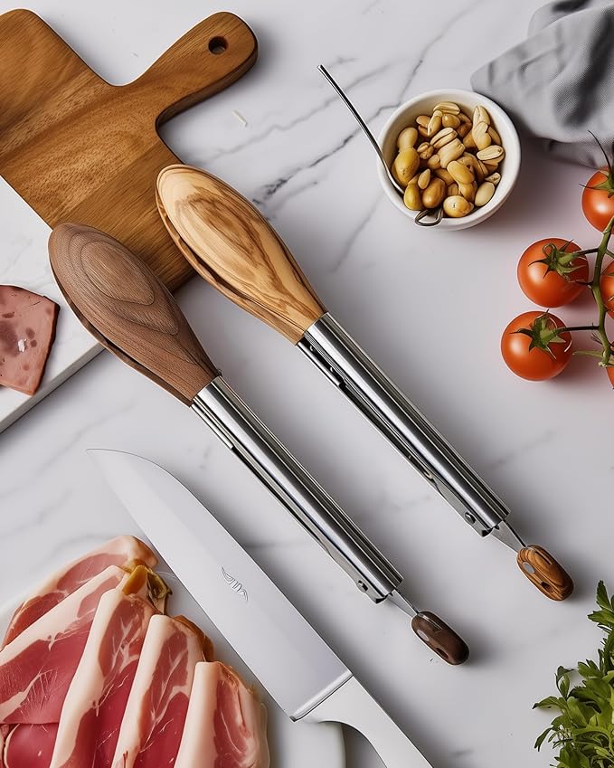 Boxiki Kitchen Wooden Tongs for Cooking - Nonstick Kitchen Salad Tongs for Serving Food, Grilling, Cooking, BBQ and Tossing Salad - Made of Natural Walnut Wood, Size 12-inch - Image 7