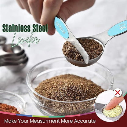 Magnetic Measuring Spoons Set of 9 Stainless Steel Dual-Sided Stackable Measuring Spoon Nesting Teaspoons Measuring Dry and Liquid Ingredients, Fits in Spice Jars Set of 9 (Blue Aqua Sky) - Image 3
