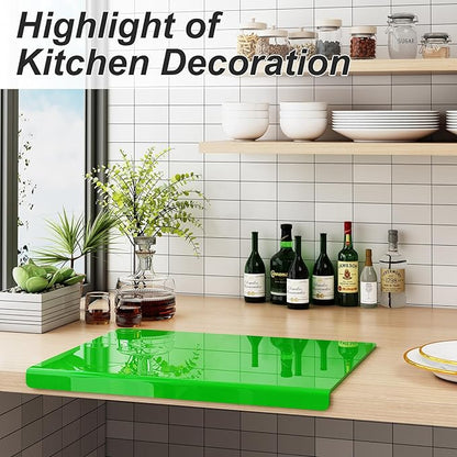 JJL Acrylic Cutting Board with Counter Lip, Anti-Slip, 16 x 12.5 Inches, Green, Perfect for Cutting Bread, Meat, and Vegetables, Ideal Choice for Kitchen Countertop Décor