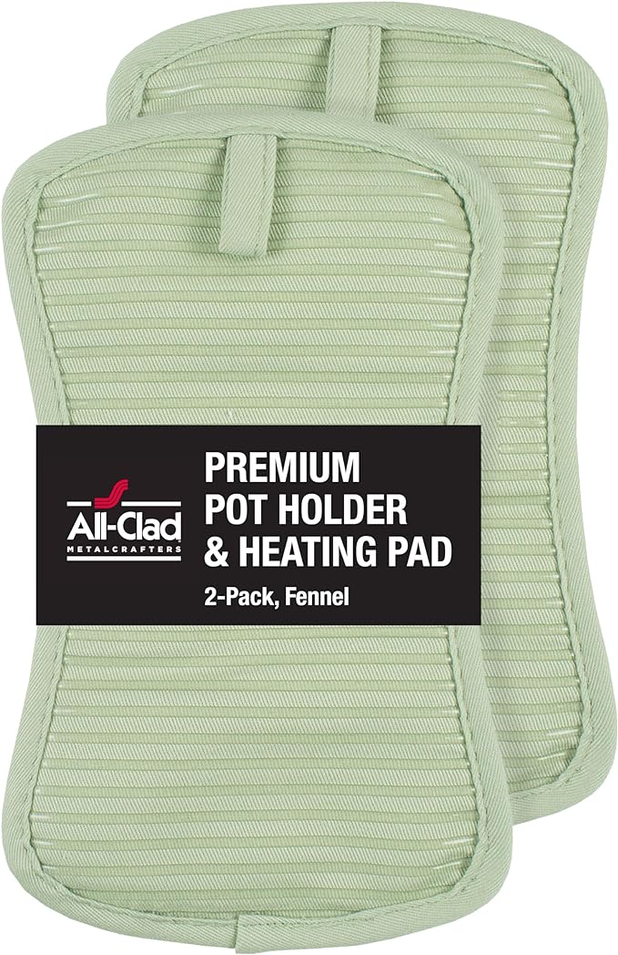 All-Clad Premium Pot Holder & Heating Pad, (2-Pack) Heat Resistant to 500 Degrees, 100% Cotton 10"x6.25" for Kitchen and Barbeque, Fennel by All-Clad