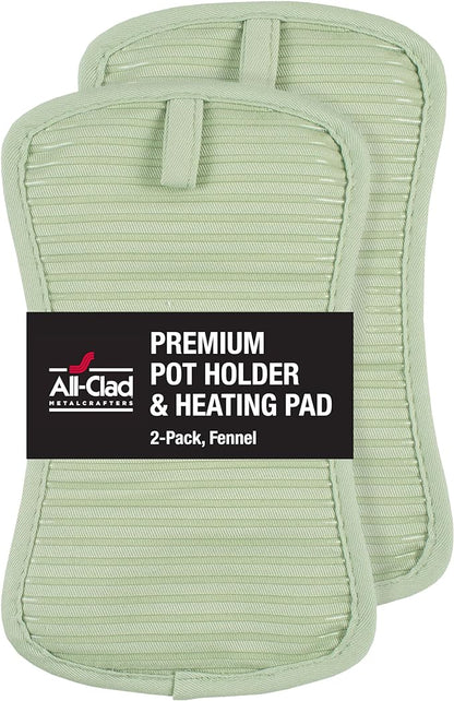 All-Clad Premium Pot Holder & Heating Pad, (2-Pack) Heat Resistant to 500 Degrees, 100% Cotton 10"x6.25" for Kitchen and Barbeque, Fennel by All-Clad