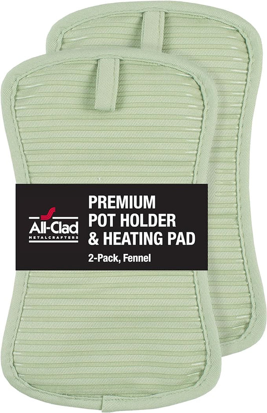 All-Clad Premium Pot Holder & Heating Pad, (2-Pack) Heat Resistant to 500 Degrees, 100% Cotton 10"x6.25" for Kitchen and Barbeque, Fennel by All-Clad