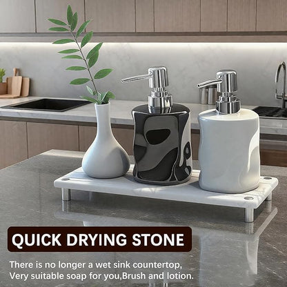 Quick Dry Sink Caddy Kitchen Sink Organizer, Water Absorbing Stone Tray for Sink, Stone Drying Tray, Diatomite Faucet Mat & Protector, Dispenser Sponge Holder, Stone Soap Tray for Bathroom Counter - Image 6