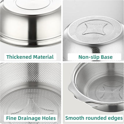 Stainless Steel Colander for Kitchen 2-Quart, Strainer Microporous with Mixing Bowl, Rice Strainer for Washing Vegetables, Fruit and Draining Cooked Pasta, Dishwasher Safe