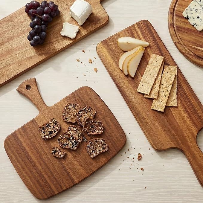 Nuenen Wood Cutting Board with Handle 12x11x0.47 Inch Acacia Bamboo Wooden Serving Kitchen Chopping Boards for Pizza, Bread, Cheese, Charcuterie, Fruit, Vegetables(1 Pcs, Acacia) - Image 3