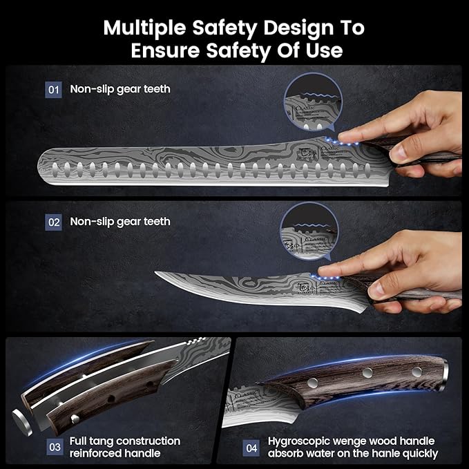SYOKAMI Brisket Slicing Knife Set, Carving and Boning Knife for Meat & Turkey Cutting, Japanese Style High Carbon Steel Kitchen Knives Set For Home & BBQ, Wood Ergonomic Full Tang Handle, Gift for Mom